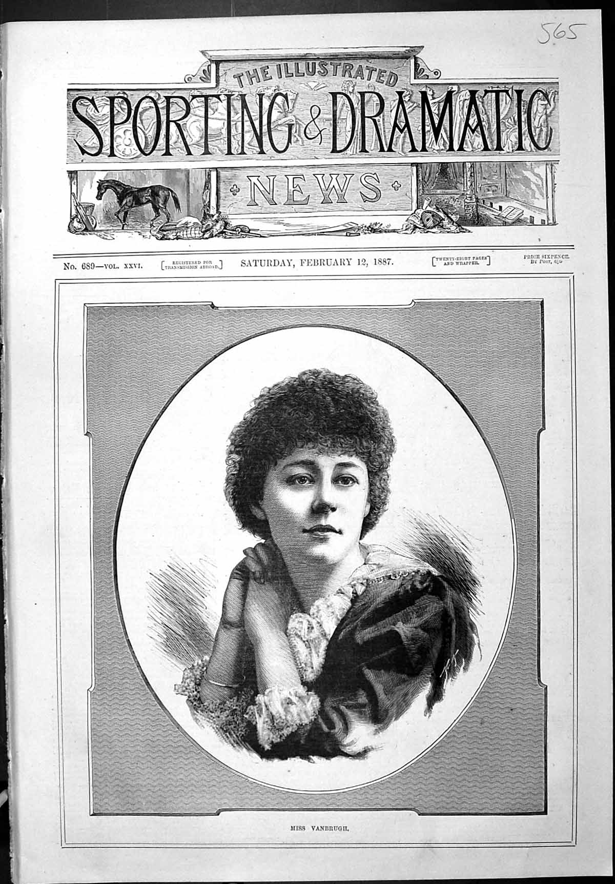 Antique Old Print Sporting Dramatic News 1887 Miss Vanbrugh Beautiful Lady 19th