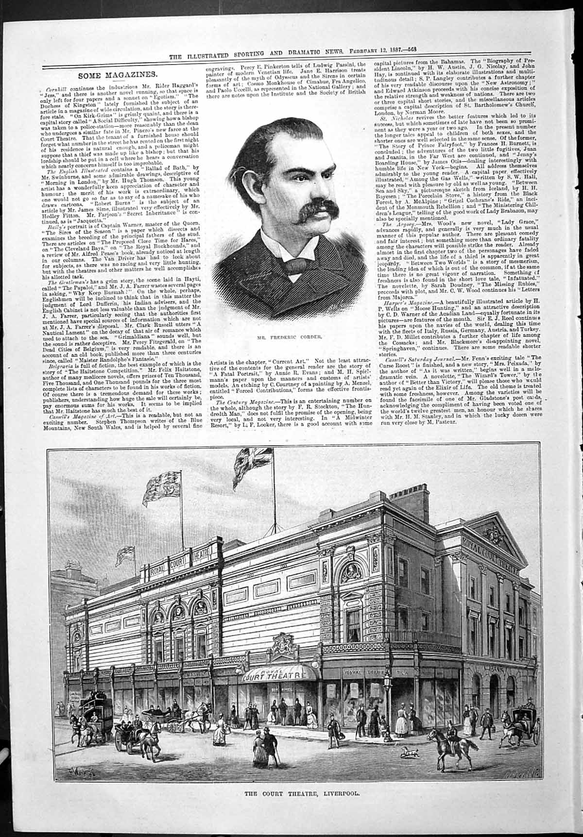 Old Sporting Dramatic News 1887 Frederic Corder Court Theatre Liverpo Victorian