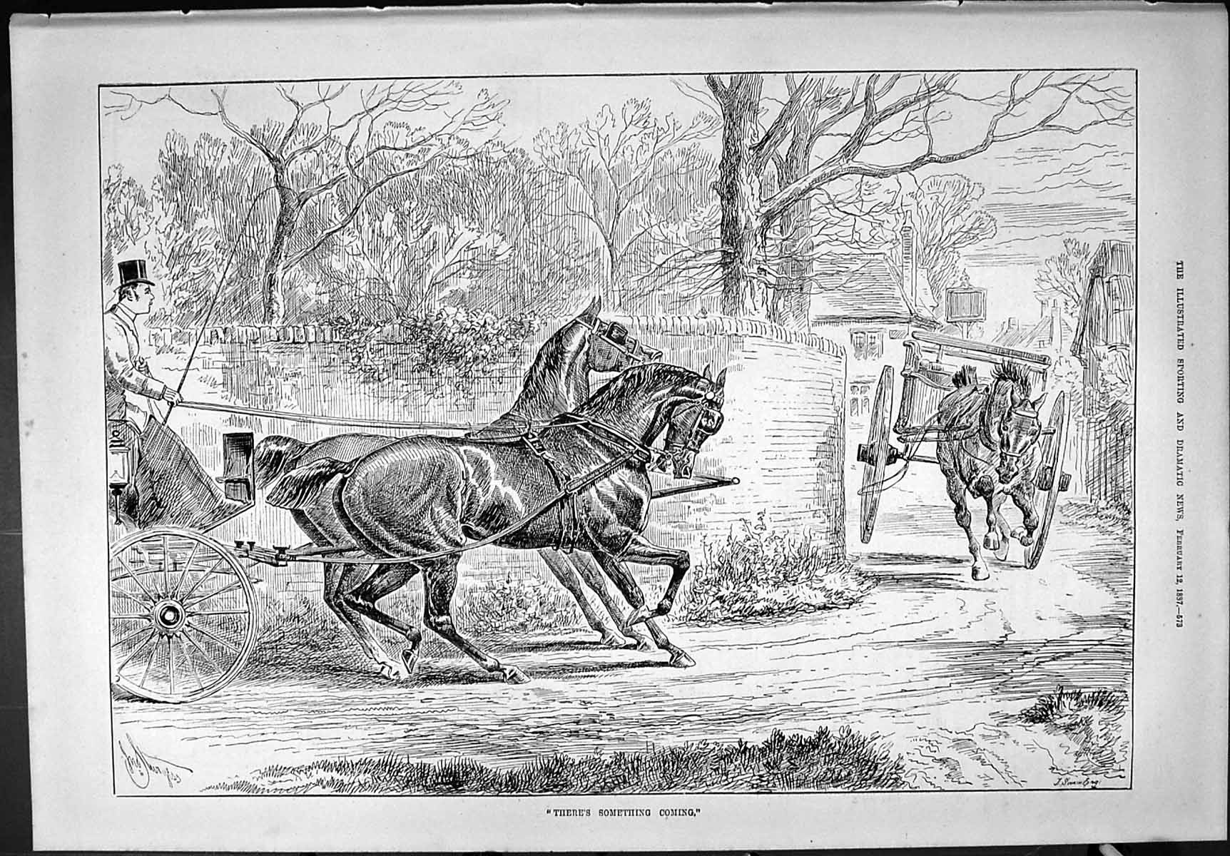 Old Sporting Dramatic News 1887 Runnaway Horse Carriage Street Scene Victorian