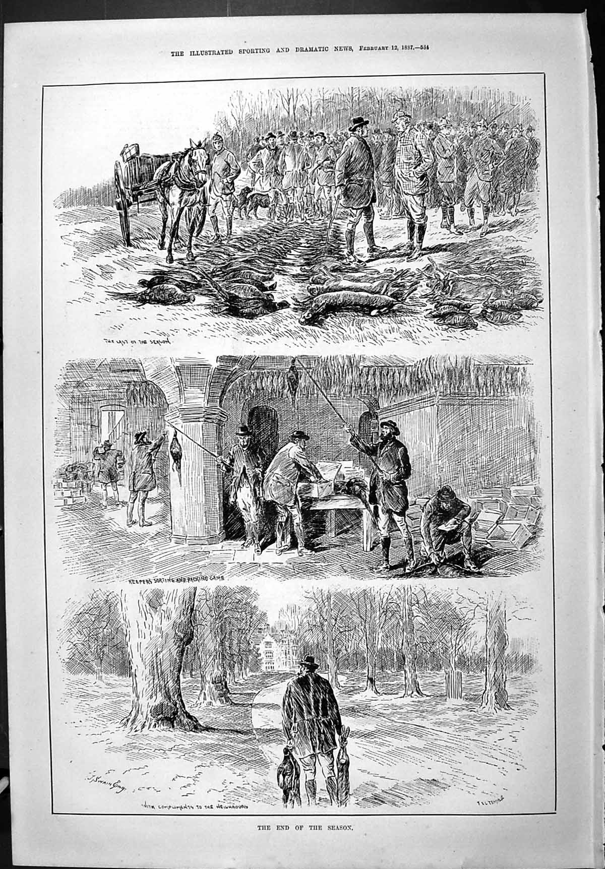 Old Sporting Dramatic News 1887 Hunting Season Game Birds Rabbits Cap Victorian