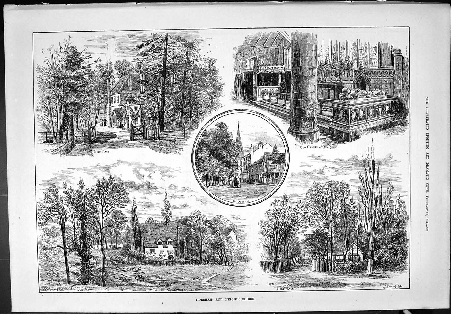 Old Sporting Dramatic News 1887 Horsham Chesworth Church Causeway Fie Victorian