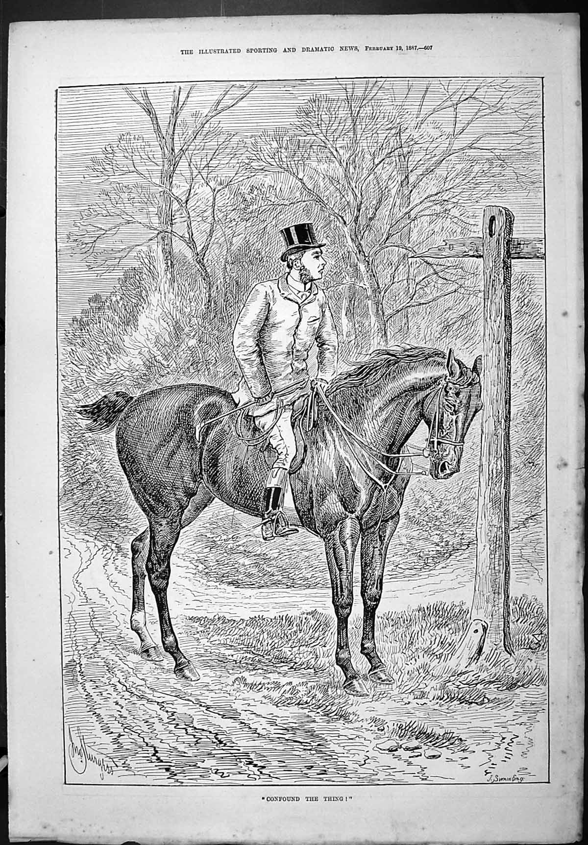 Antique Print Sporting Dramatic News 1887 Horse Huntsman Countryside Swain 19th