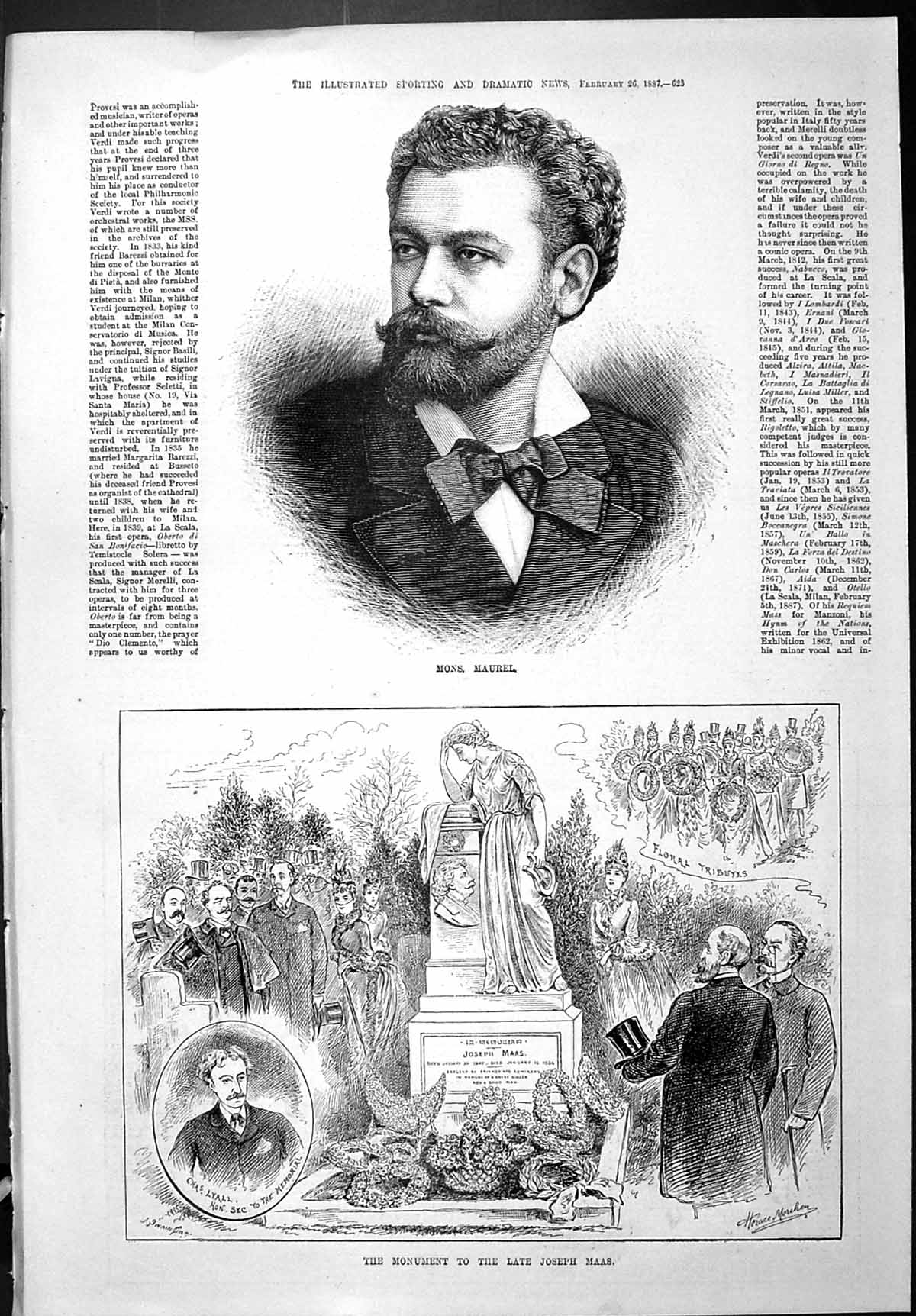 Old Sporting Dramatic News 1887 Mons. Maurel Monument Joseph Maas Lya Victorian