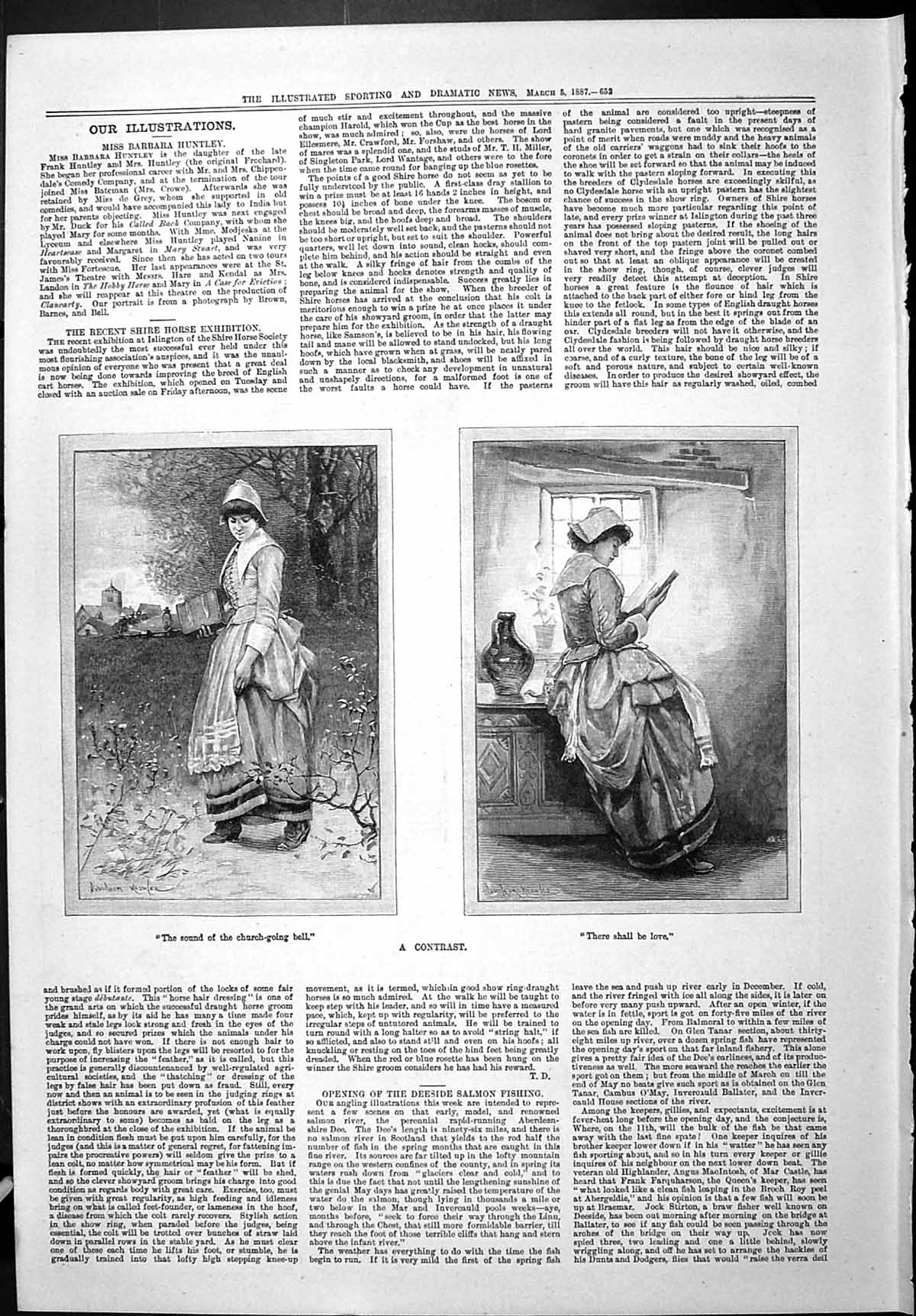 Old Antique Print Sporting Dramatic News 1887 Woman Reading Book Church 19th