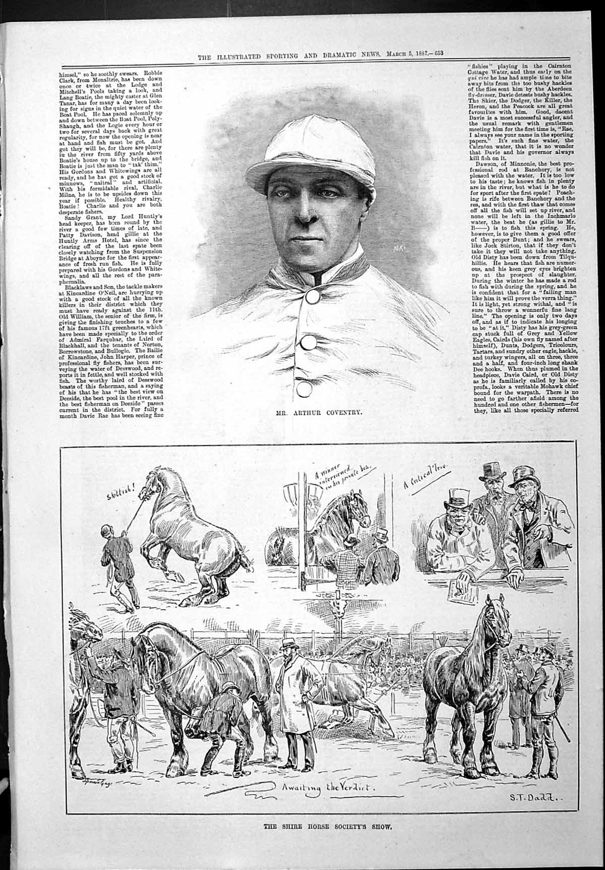 Old Sporting Dramatic News 1887 Arthur Coventry Jockey Shire Horse So Victorian