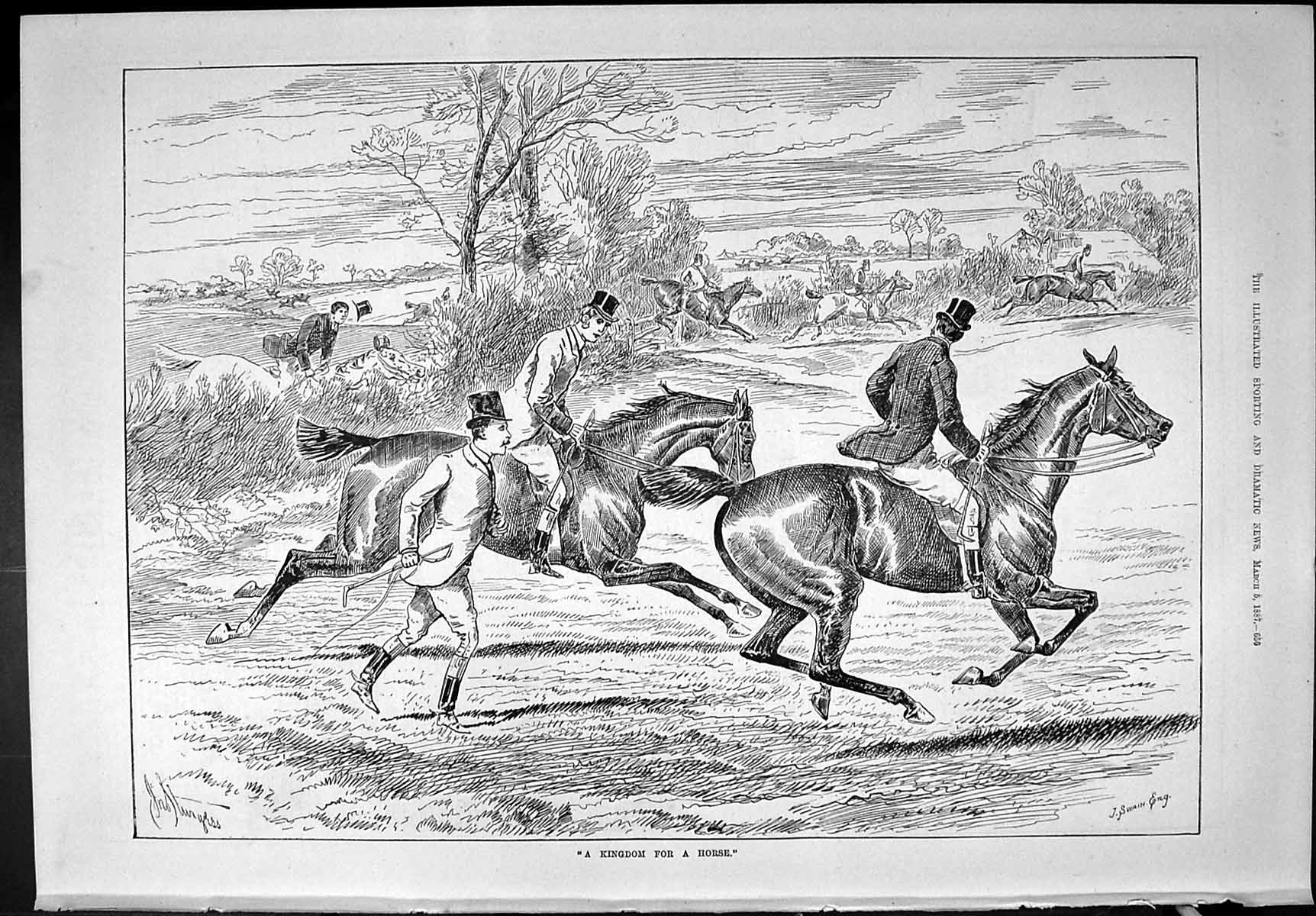 Old Sporting Dramatic News 1887 Horses Hunting Huntsmen Sport Country Victorian