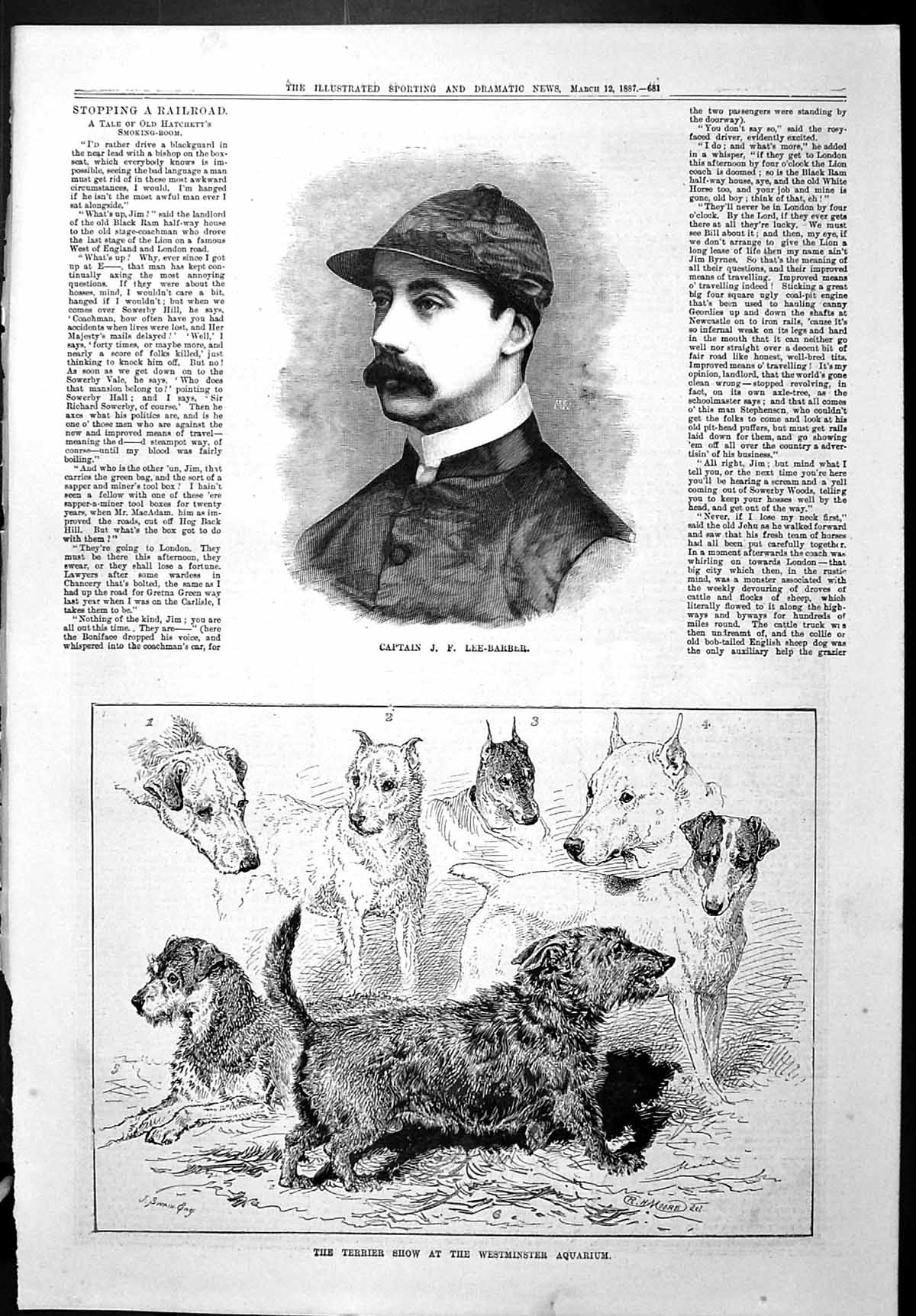 Old Sporting News 1887 Captain Lee-Barber Jockey Terrier Dog Show Wes Victorian