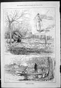 Old Sporting Dramatic News 1887 Winter Chub Fishing River Boats Angli Victorian