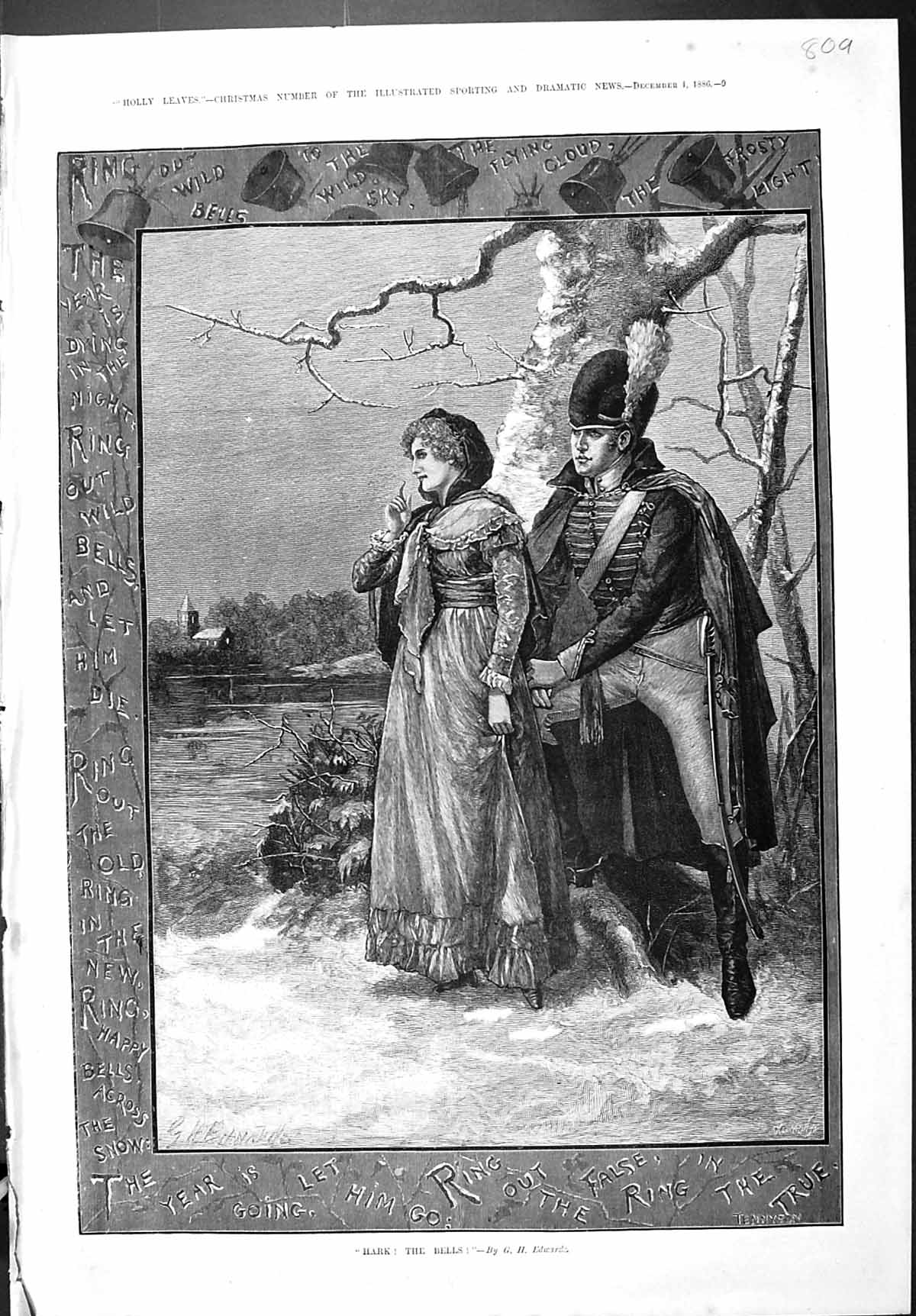 Old Print Sporting Dramatic News 1886 Hark Bells Lady Sier Romance Churc 19th