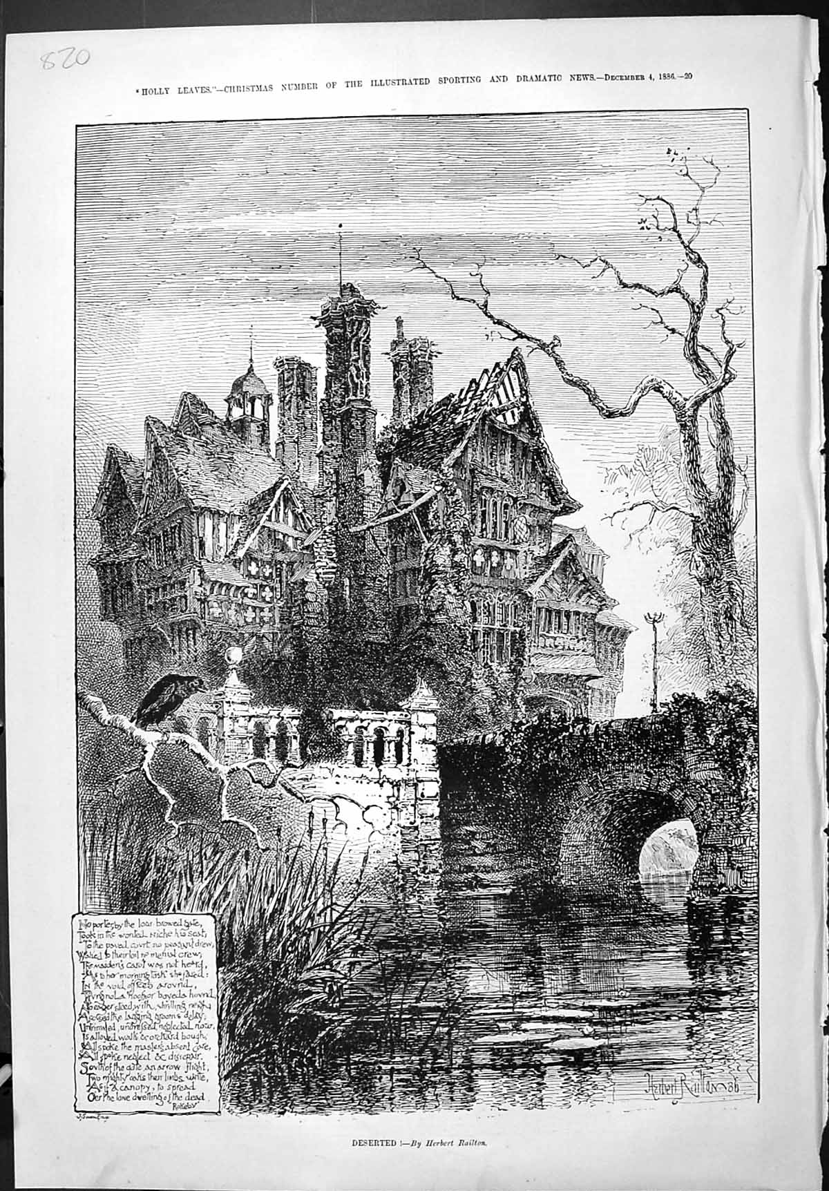 Old Sporting Dramatic News 1886 Deserted Mansion House Herbert Railto Victorian