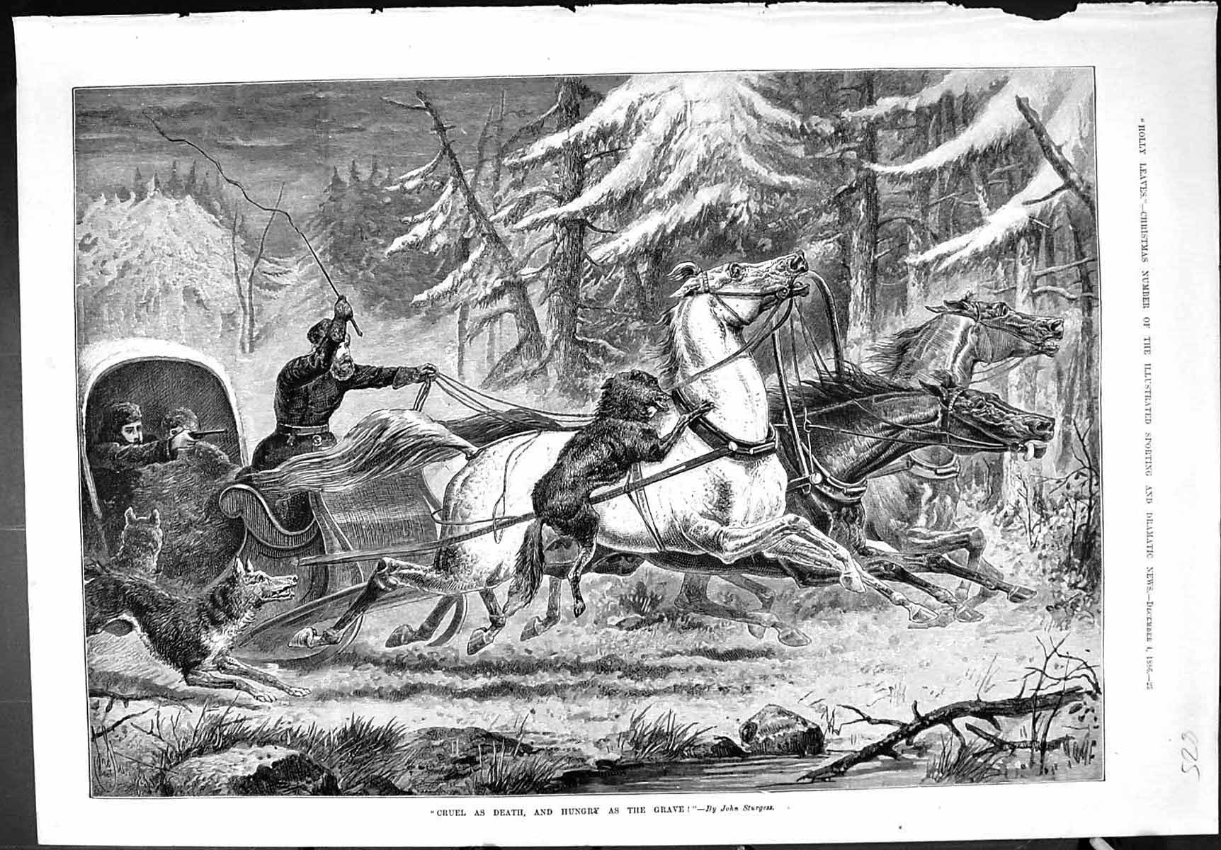 Old Sporting Dramatic News 1886 Wolf Attacking Horses Sturgess Captio Victorian