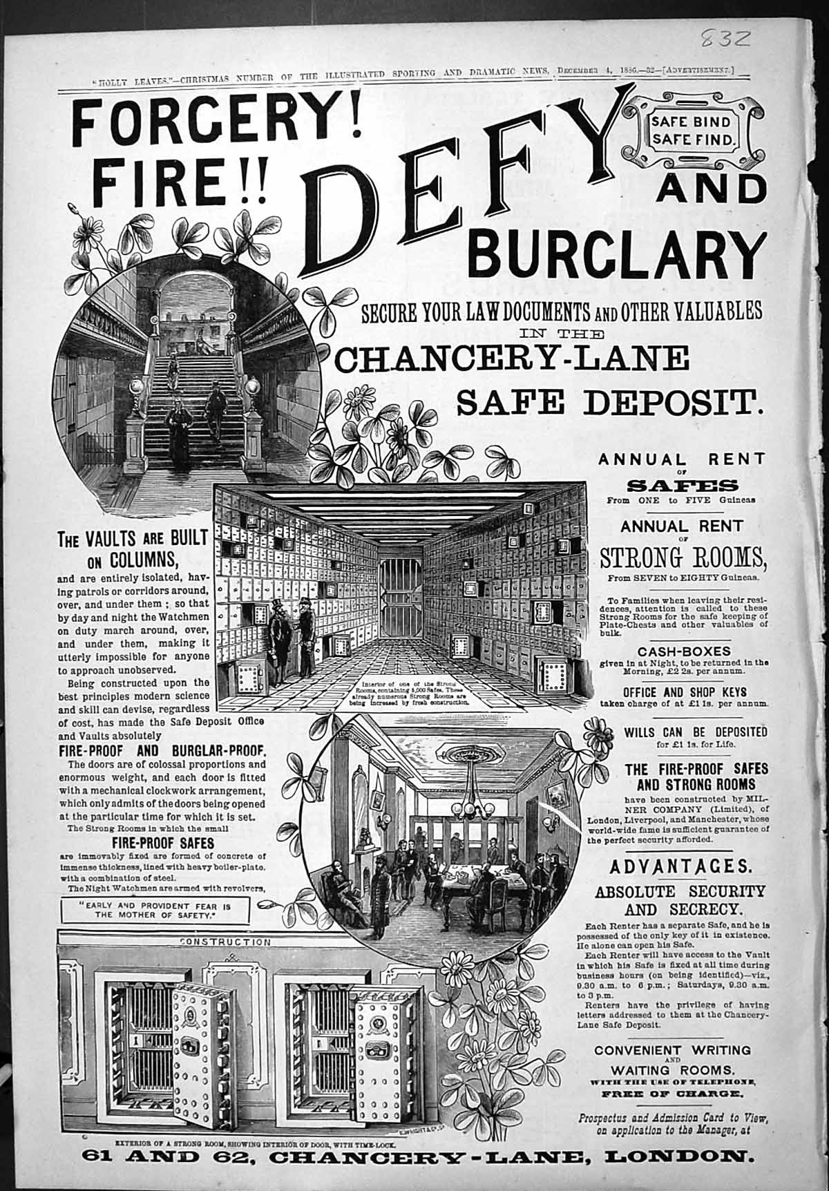 Antique Old Print Sporting Dramatic News 1886 Chancery-Lane Safety Deposit 19th