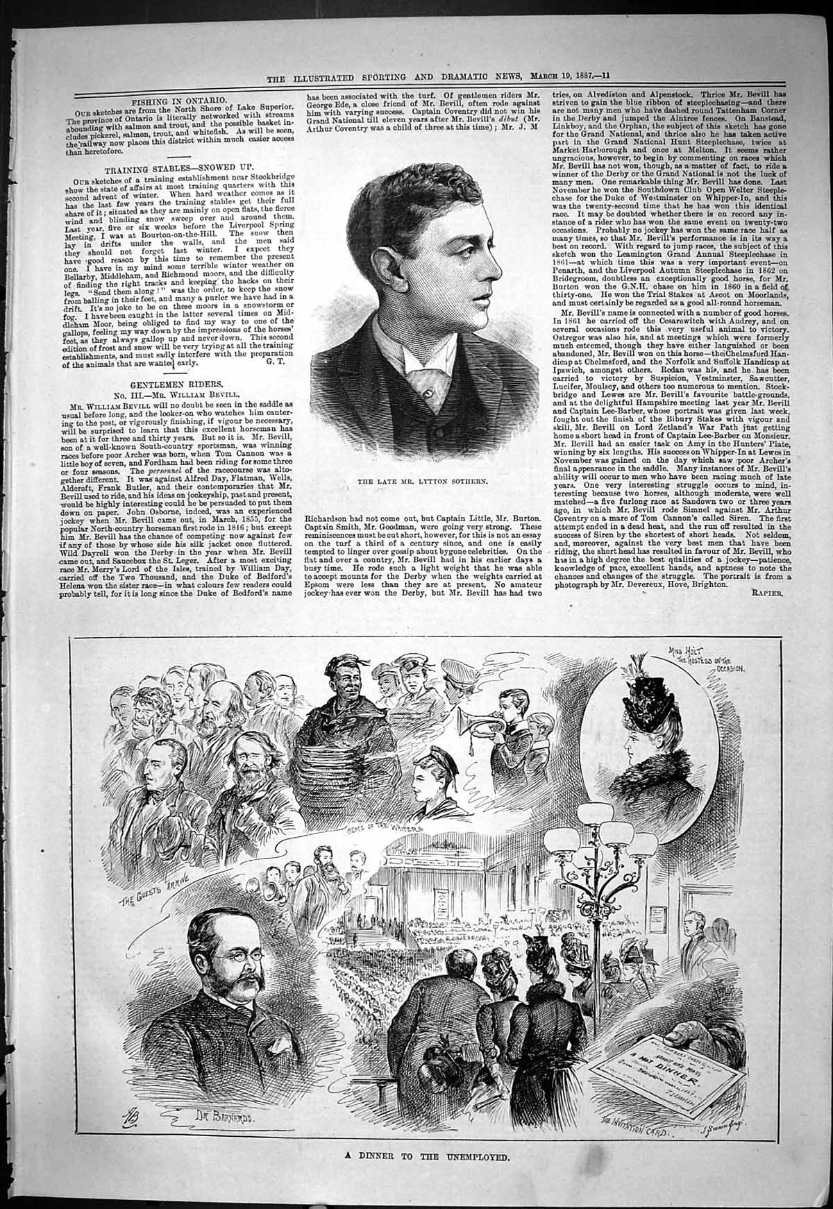 Antique Print 1887 Portrait Lytton Sothern Dinner Unemployed Barnardo Holt 19th