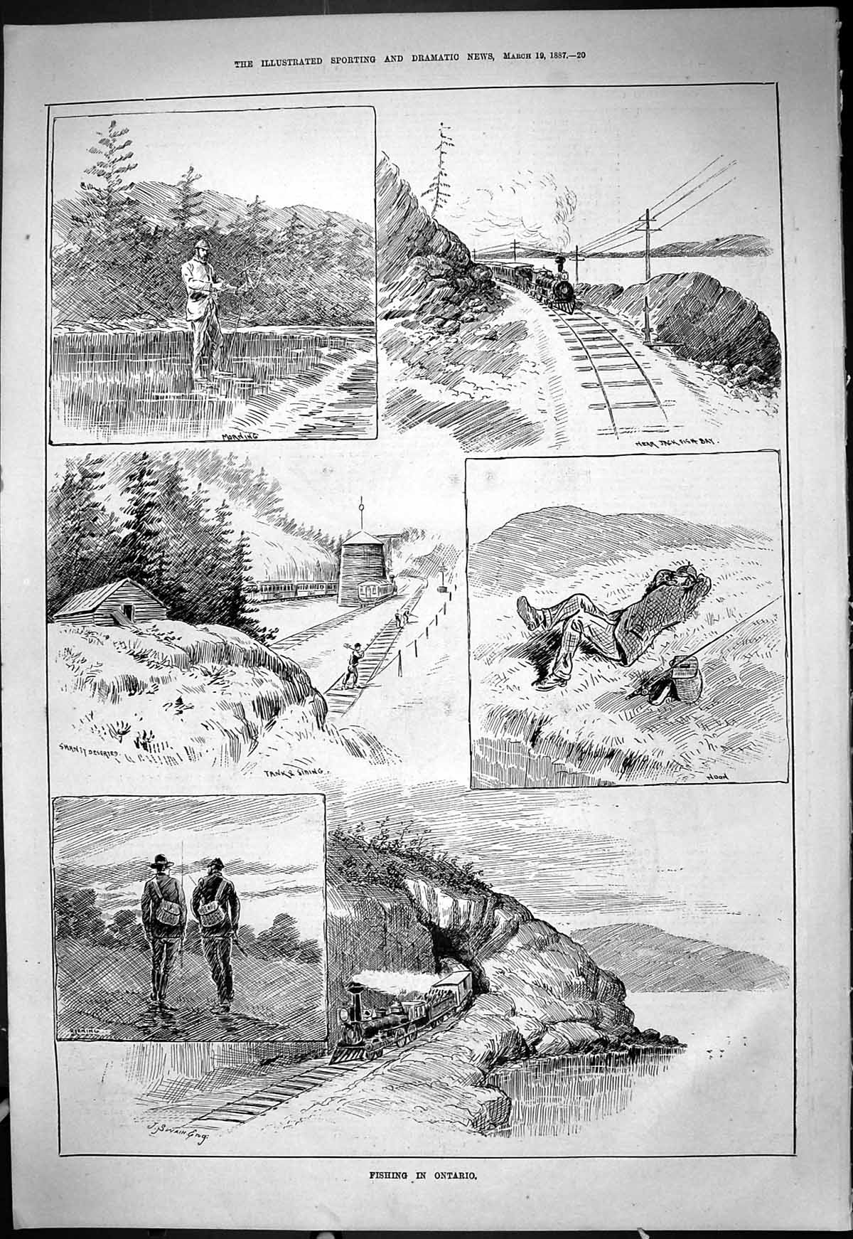 Old Theatre Critic 1887 Fishing Ontario Shanty Railway Train Angler A Victorian