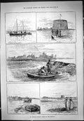 Old Print 1887 Fishing Lodge River Shannon Ireland Weir Boat Athlone Fish 19th