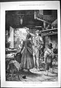 Antique Print Chamois Hunting Mountains Log Cabin Start Daybreak Scene 1887