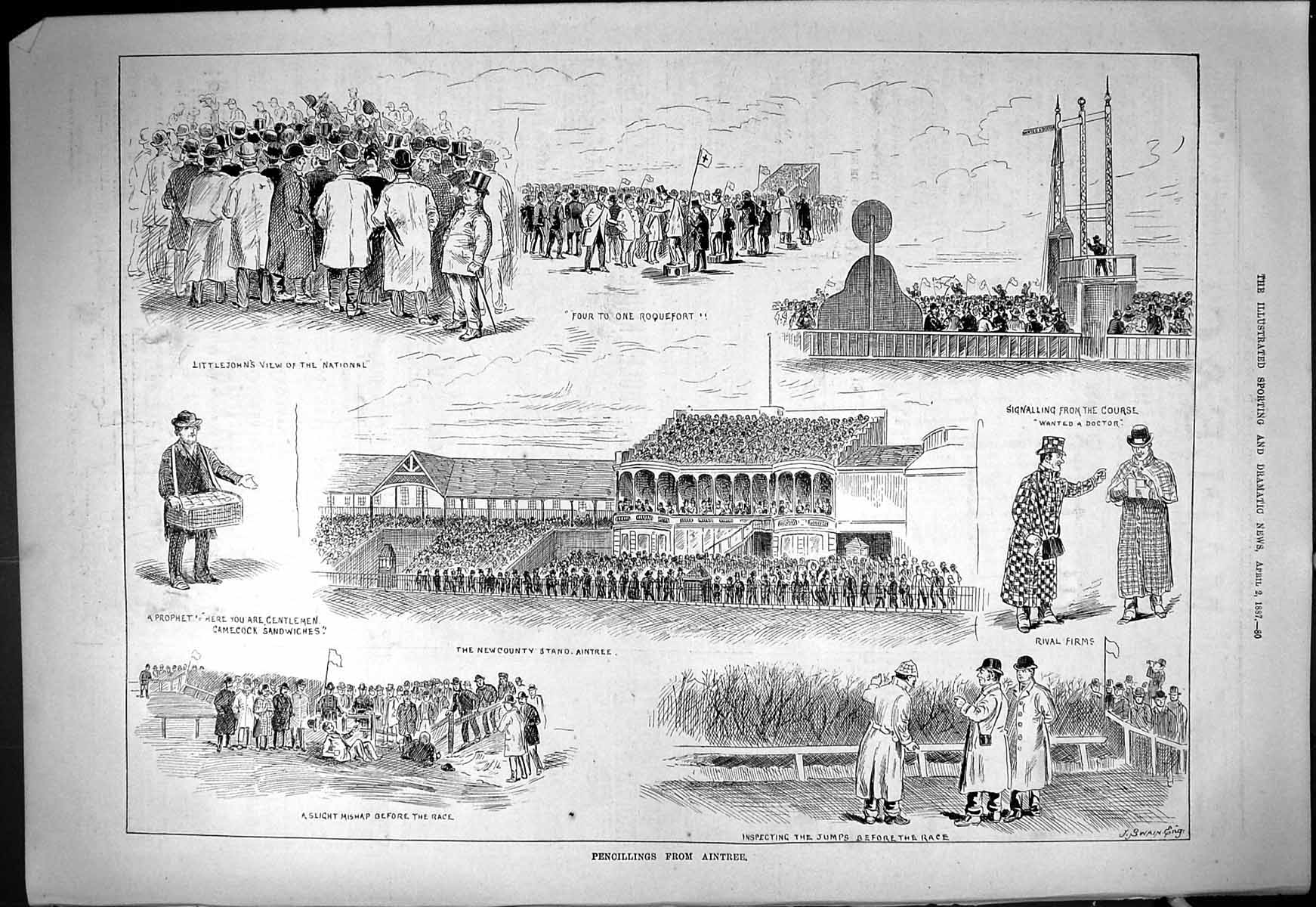Antique Print 1887 Aintree Horse Racing Roquefort Littlejohn Grand National