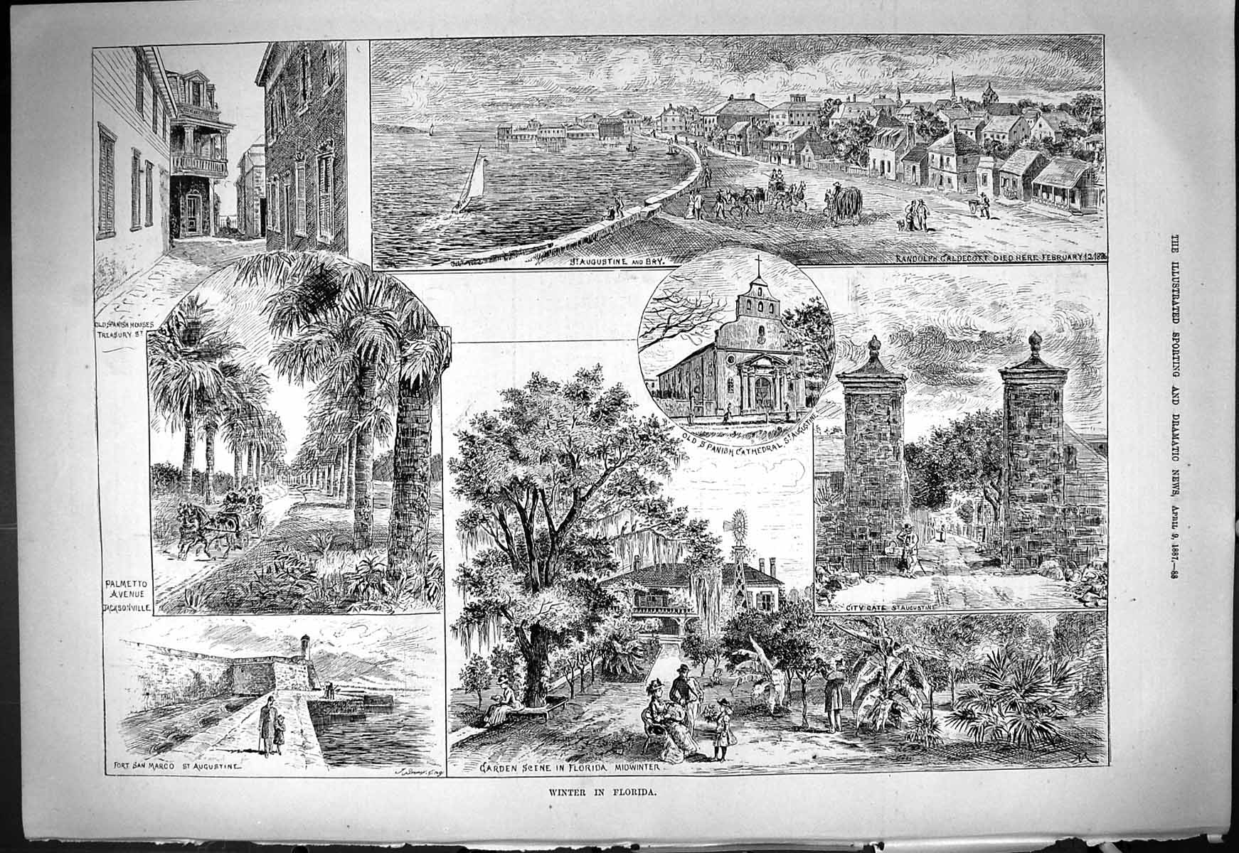 Old Winter Scene Florida Augustine Spanish Cathedral Fort Marco Jacks