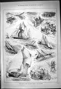 Original Old Antique Print Early Spring Scene Lady Gathering Wood Trees 1887