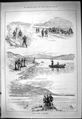 Old Print Ladies Fishing Aberfeldy River Trout Fish Crief Road Sport 1887 19th