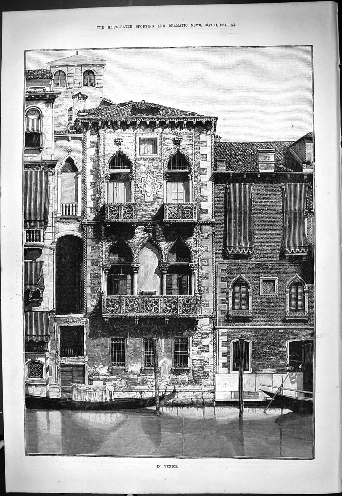 Old Theatre Critic 1887 Venice Canal Italy Gondola Boat Architecture Victorian