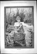 Original Old Antique Print 1887 Spring Blossoms Beautiful Woman Flowers 19th