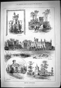 Antique Old Print Knebworth Hertfordshire Mausoleum Church Sheep Gateway 1887