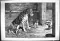 Old Print 1887 Fine Art Morning Call Hounds Puppy Dogs Farmyard Barn Pig 19th