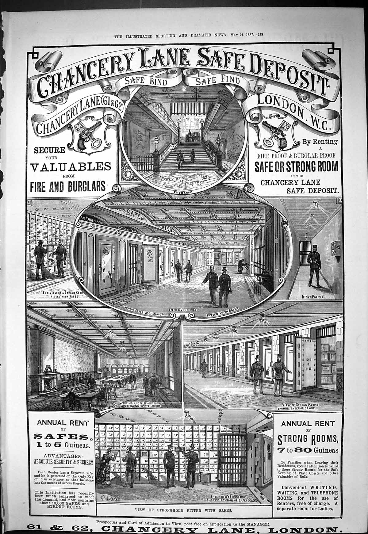 Antique Print 1887 Advertisement Chancery Lane Safe Deposit StronghStrong R