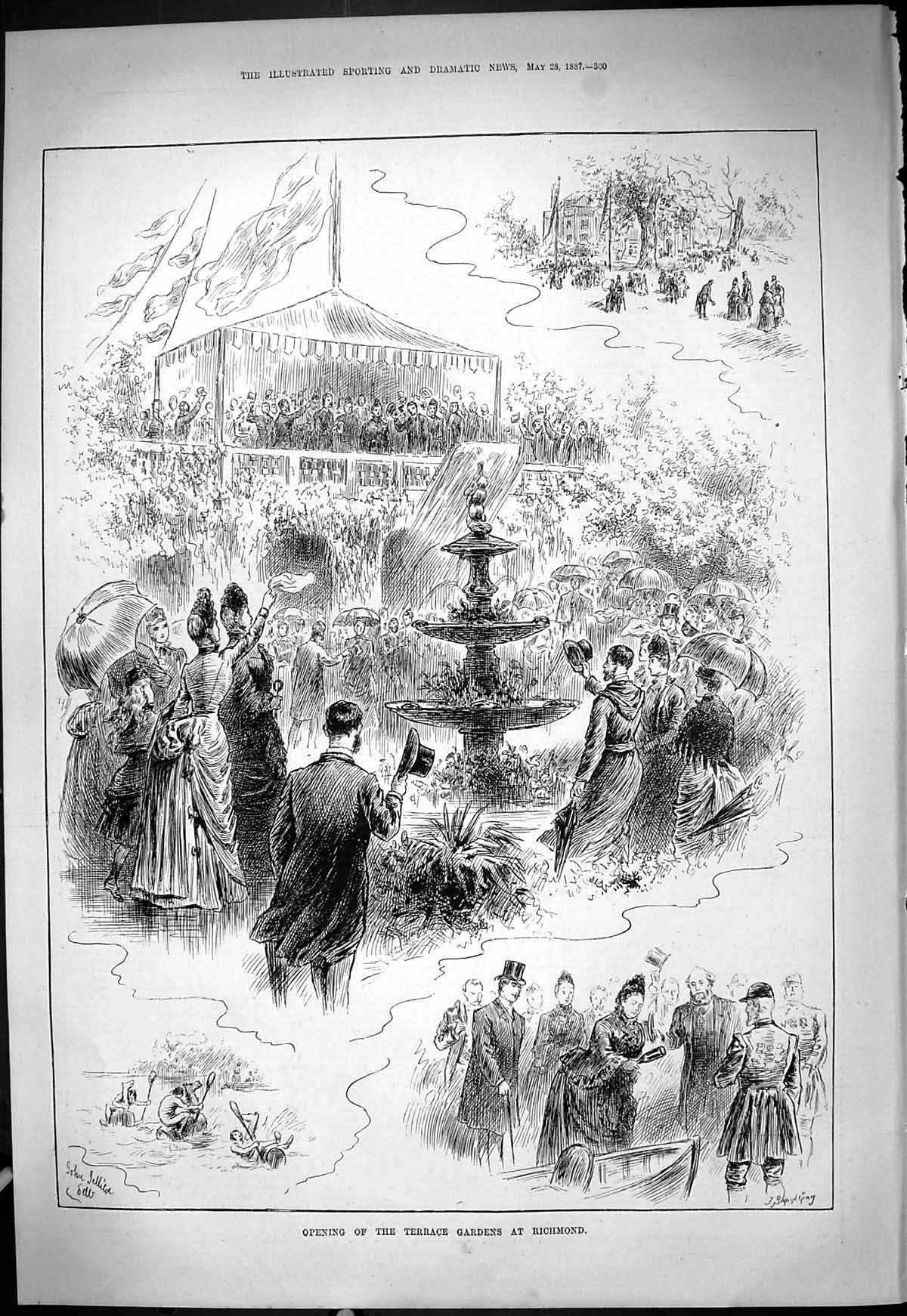 Antique Old Print Opening Scene Terrace Gardens Richmond Entertainment 1887