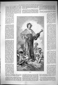 Original Old Antique Print 1887 Music Beautiful Woman Violin Cherubs Angels