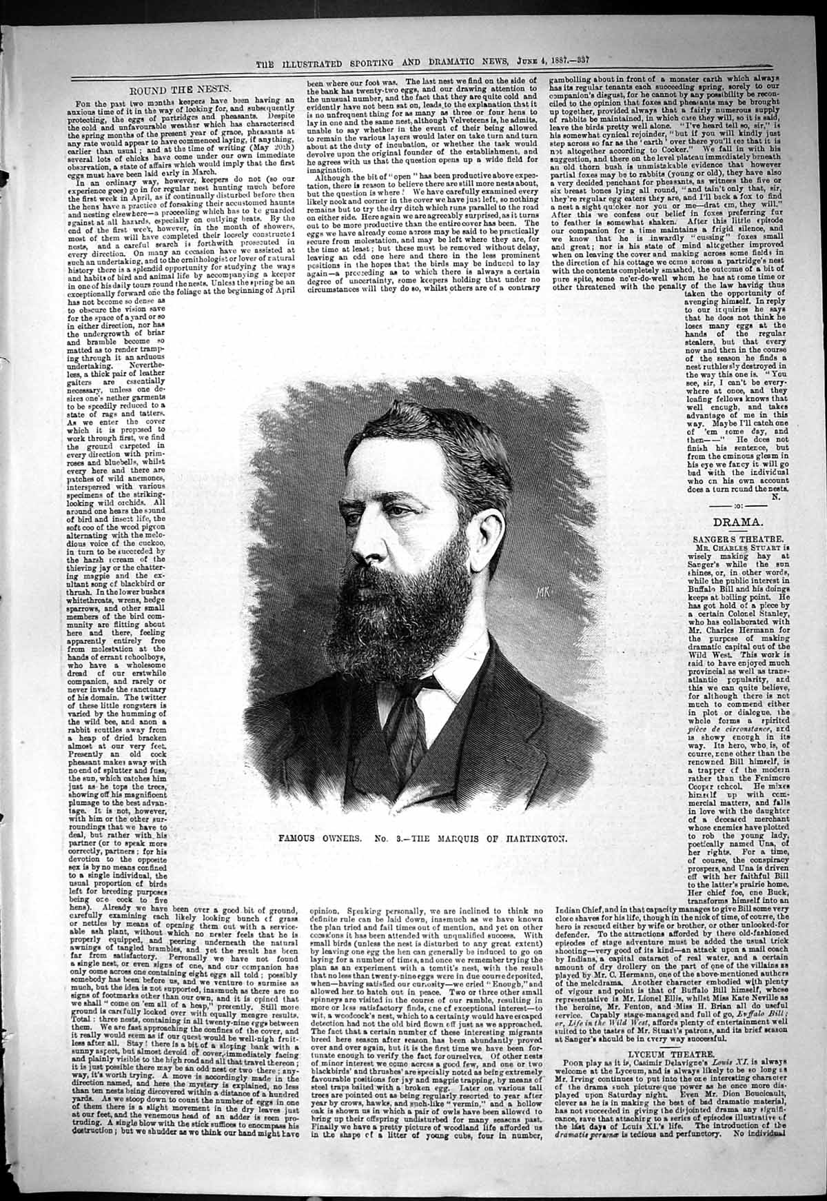 Original Old Antique Print 1887 Portrait Famous Horse Owner Marquis Hartington