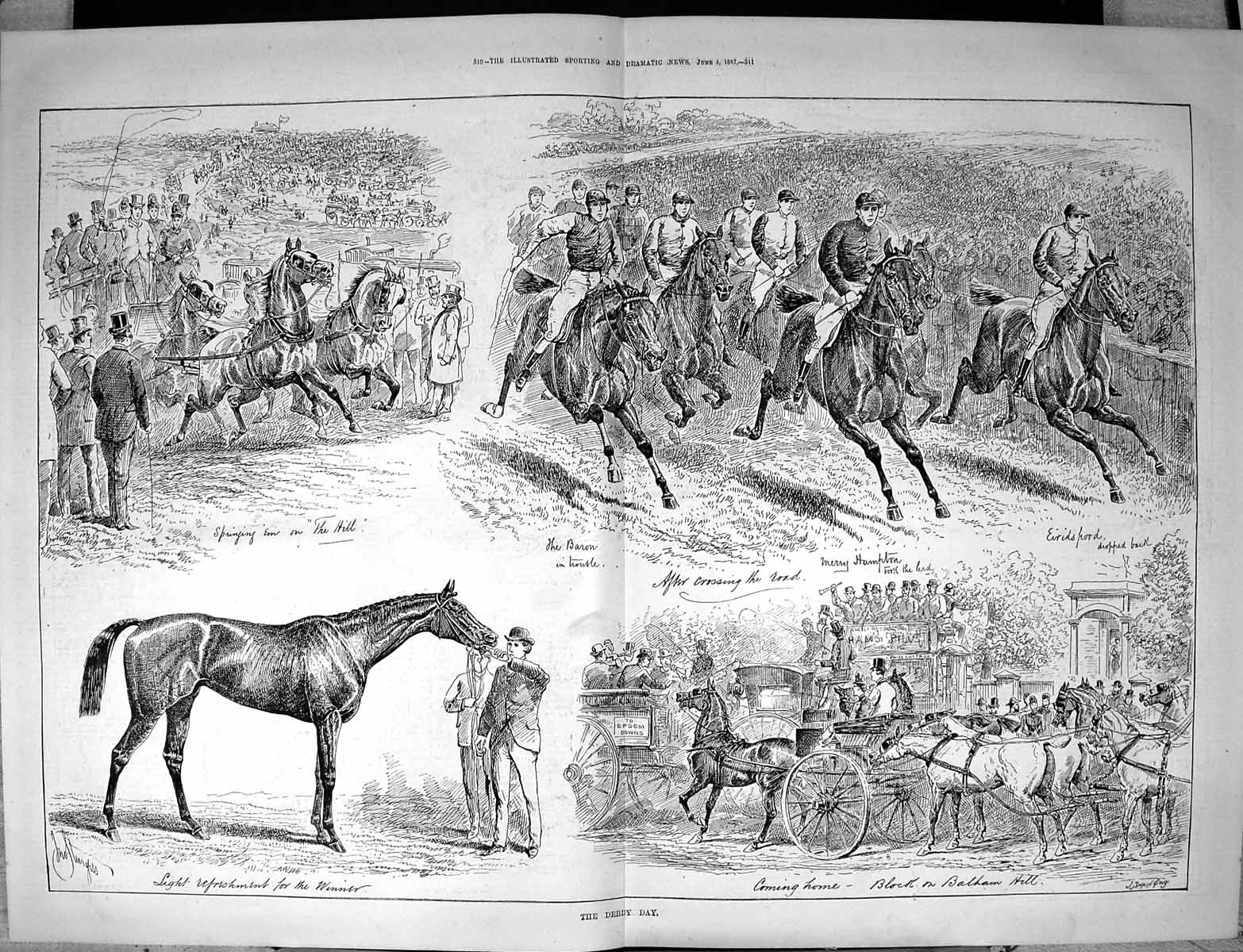 Antique Print 1887 Derby Day Horse Racing Sport Hampton Baron Refreshment 19th