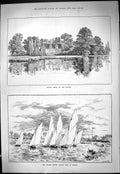 Antique Old Print 1887 Bisham Abbey River Thames Sailing Club Egham Yachts 19th