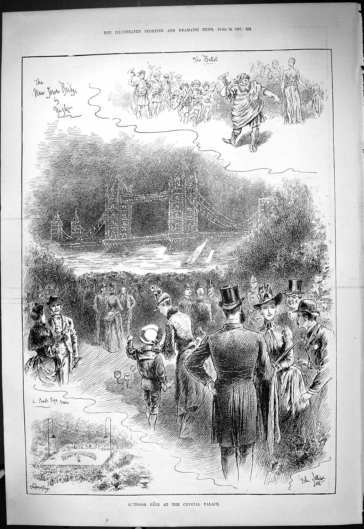 Antique Print Outdoor Fete Crystal Palace London Ballet Entertainment 1887 19th