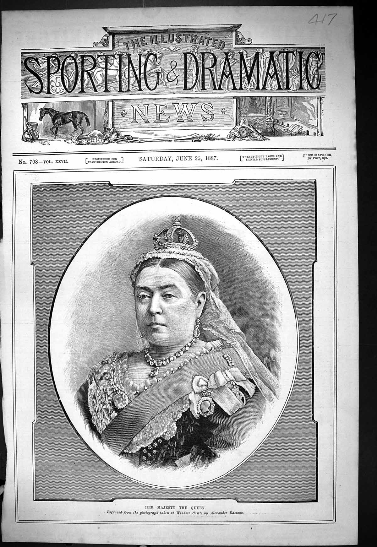 Old Antique Print 1887 Her Majesty Queen Windsor Castle Alexandra Bassano 19th