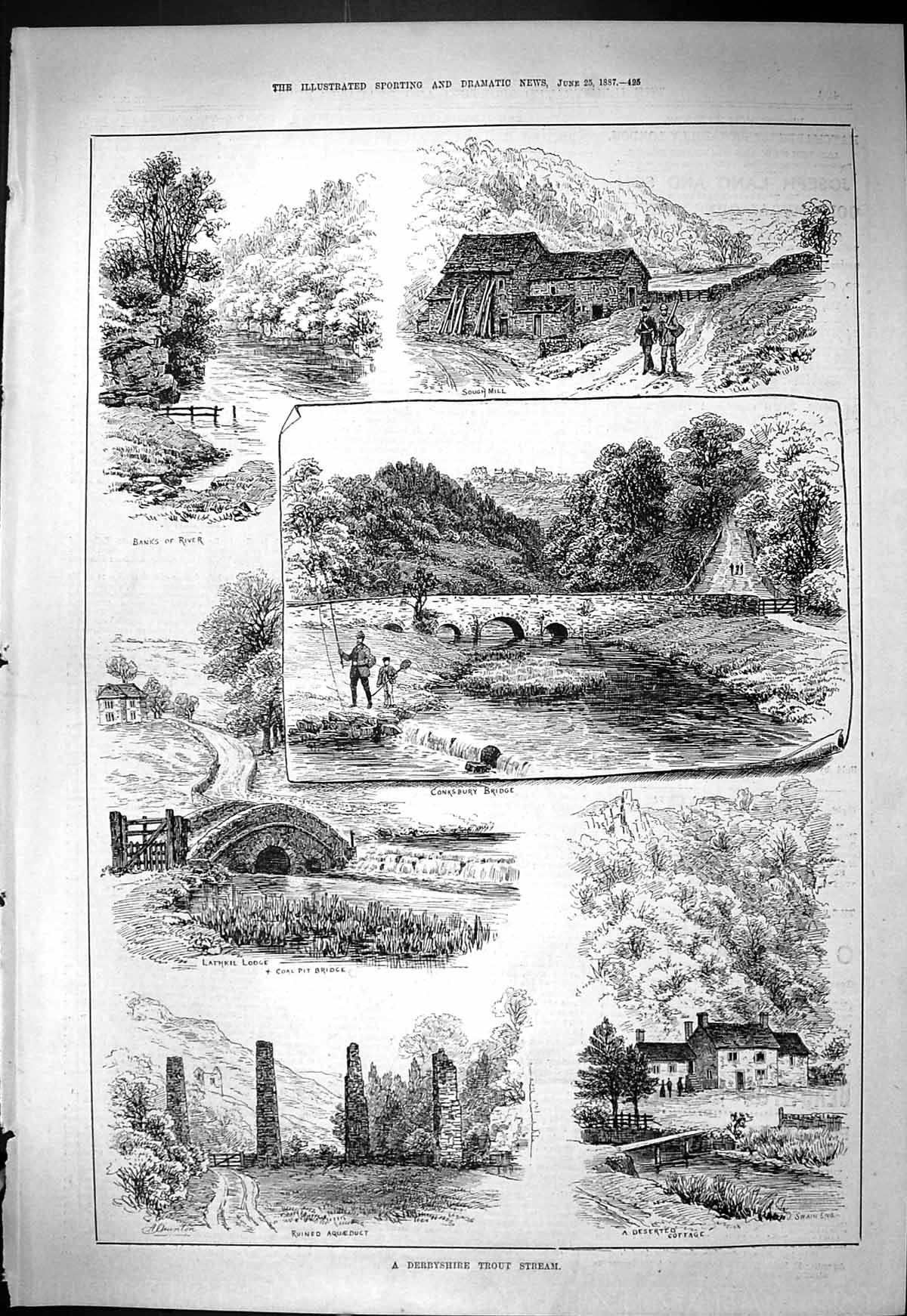 Old 1887 Derbyshire Trout Stream Lathkil Conksbury Bridge Fishing Sou Victorian