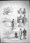 Old Antique Print 1887 Angling Fishing River Rods Sport Fishermen Anglers 19th