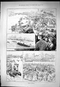 Original Old Antique Print 1887 Henley Regatta House Boats Serpentine Sport