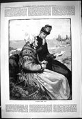Old Antique Print 1887 Fine Art Ladies Reading Letter Jack Seaside Scene 19th