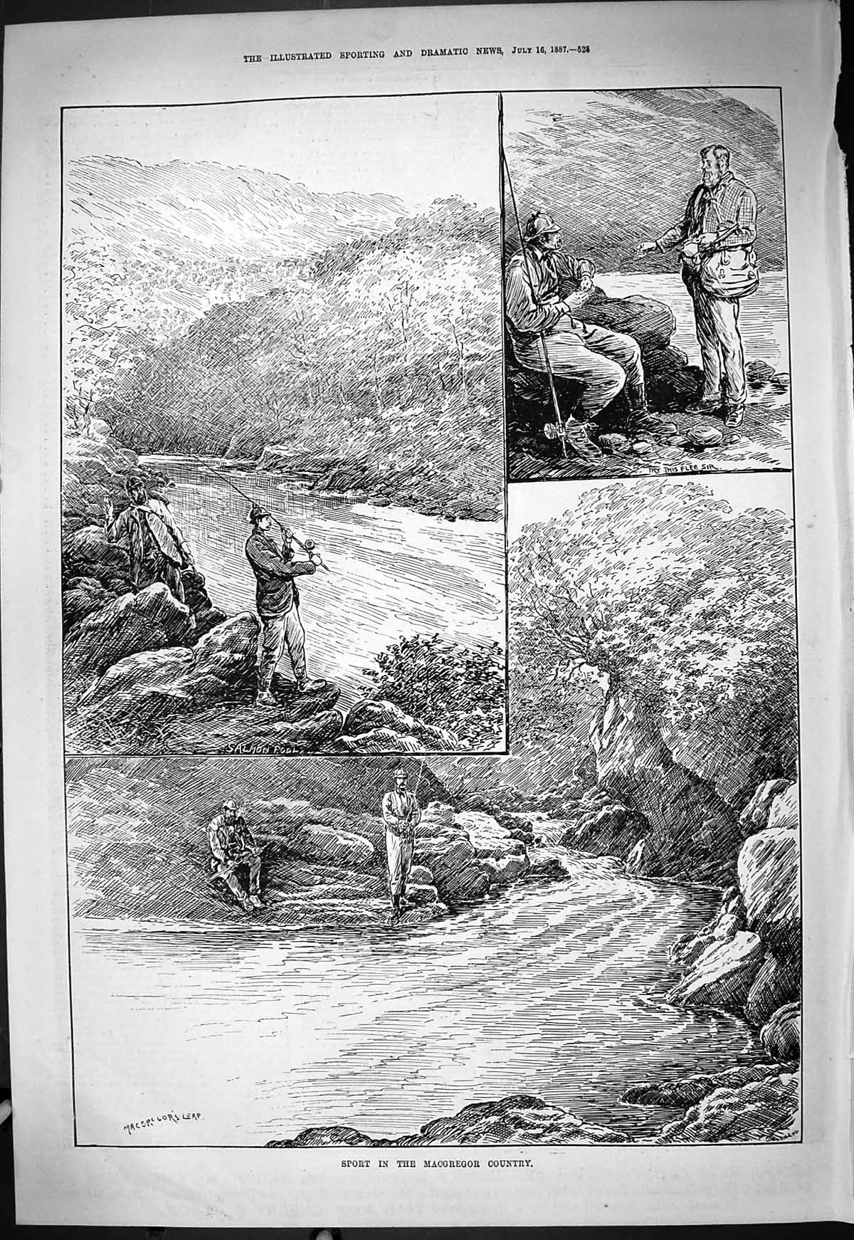 Antique Print 1887 Sport Macgregor Country Fishing River Angling Fishermen 19th