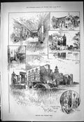 Antique Print Hatfield Hall House Queen Elizabeth Garden Long Gallery 1887 19th