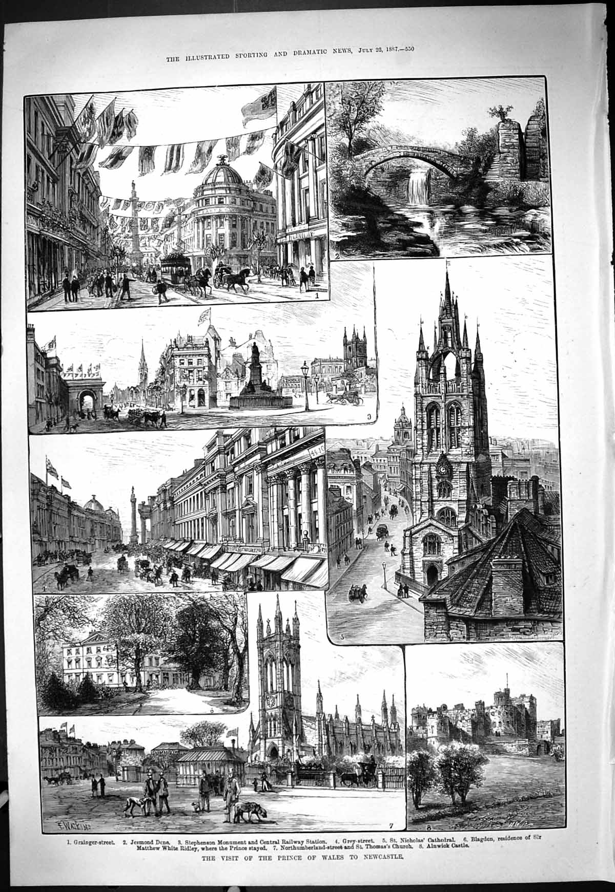 Old Prince Wales Newcastle Stephenson Monument Cathedral Blagdon 1887 Victorian