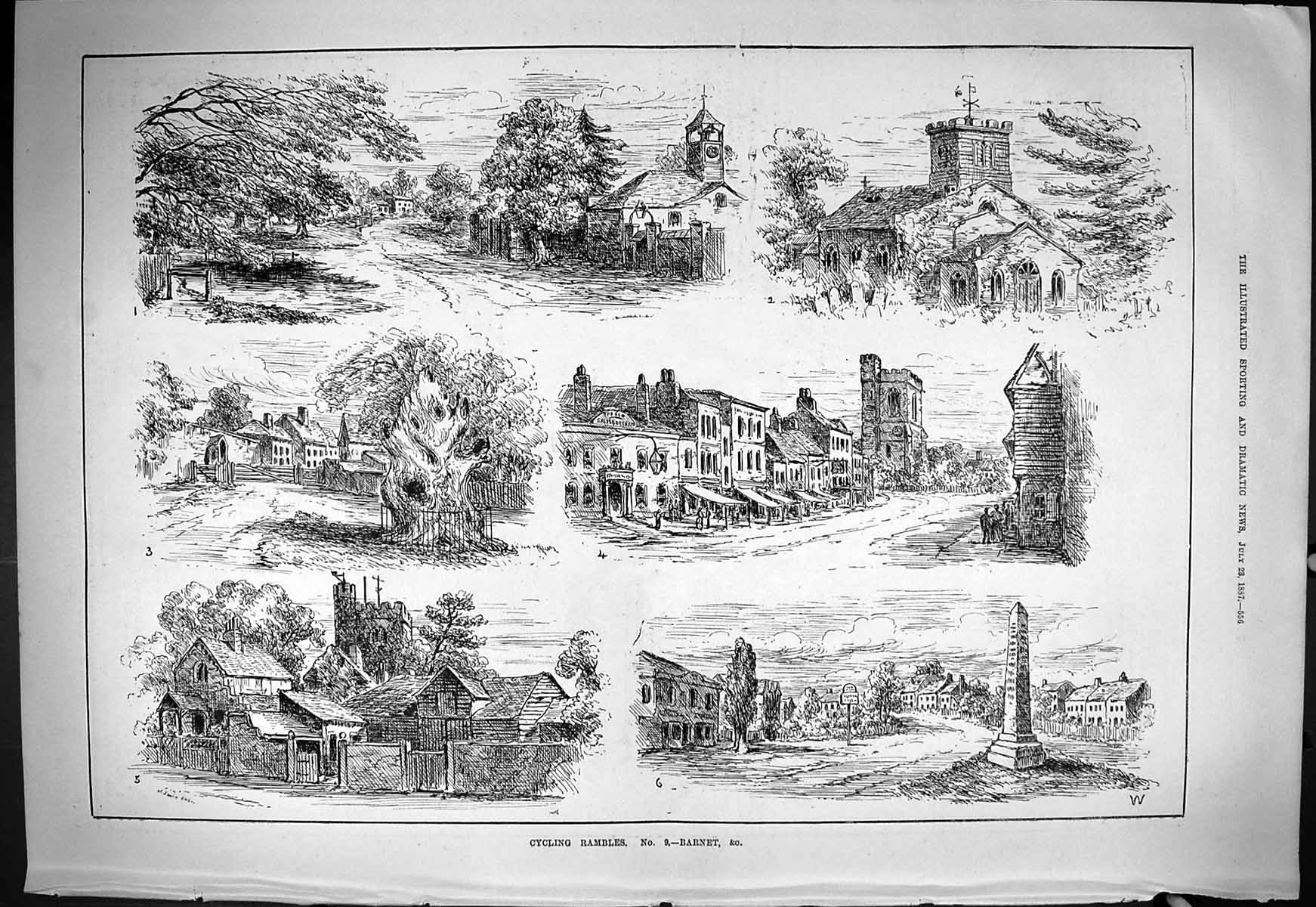 Old Print Theatre Critic Doctor 1887 Cycling Ramles Barnet Church Streets 19th