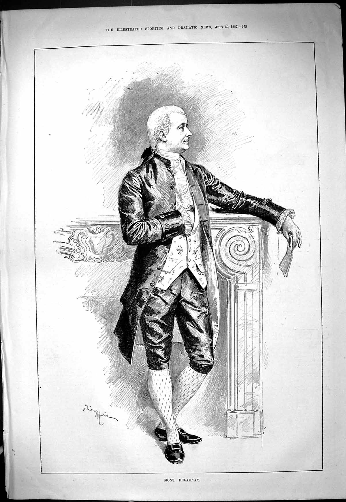Original Old Antique Print 1887 Portrait Mons. Delaunay Man 19th