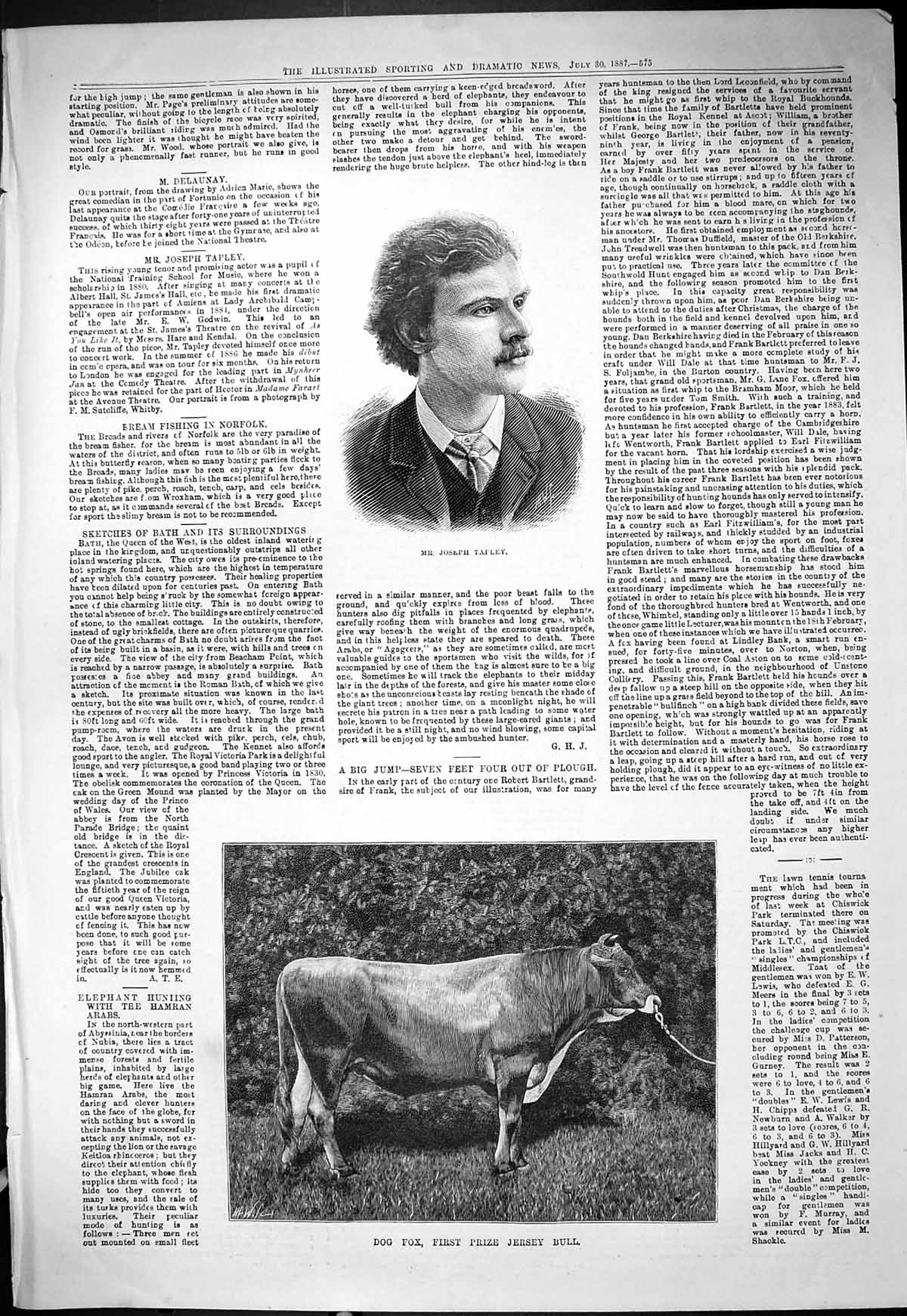 Antique Old Print Dog Fox Prize Jersey Bull 1887 Portrait Mr Joseph Tapley 19th