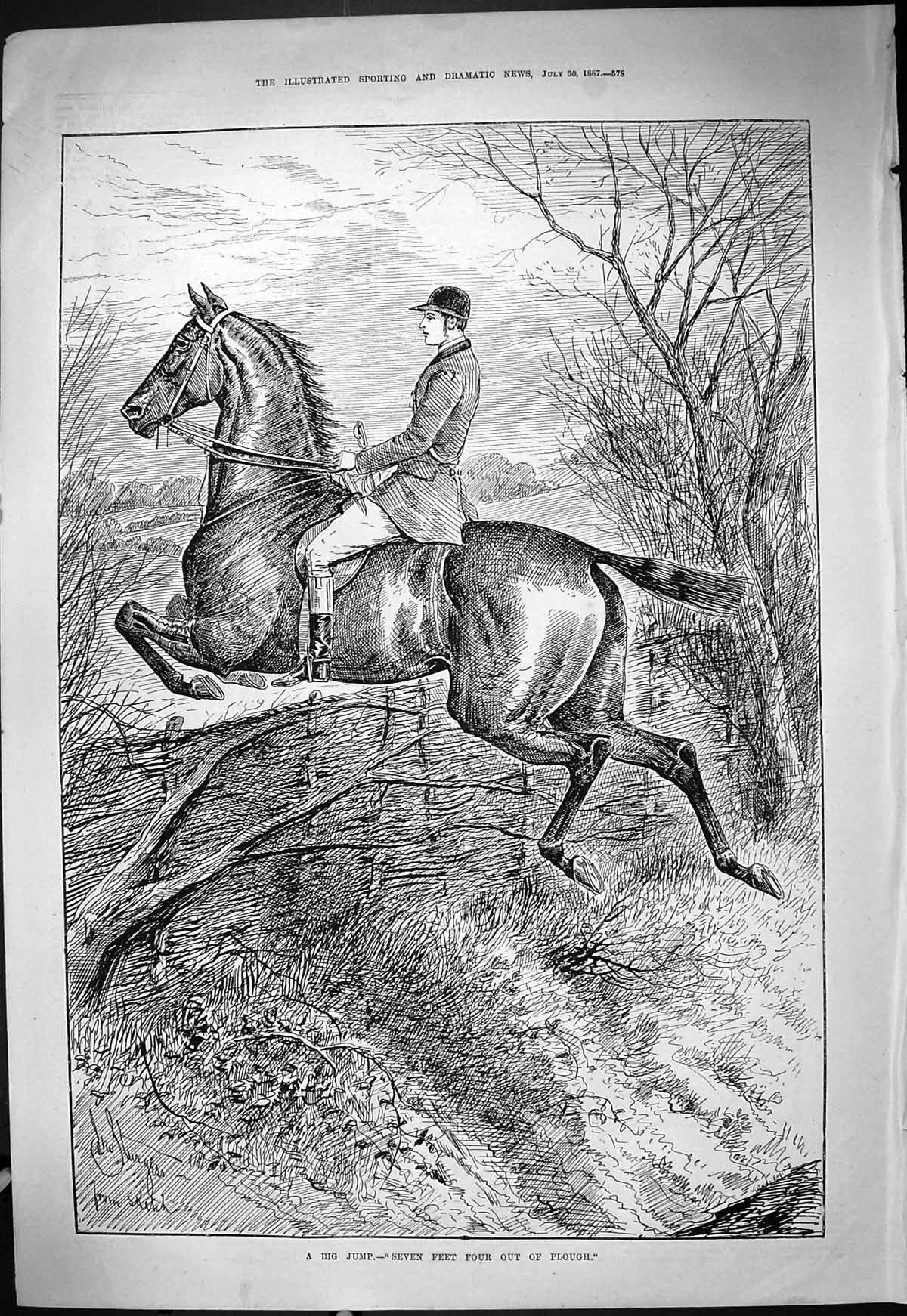 Antique Print Ladies Sport Swimming 1887 Hunting Horse Jumping Hedge Swain 19th