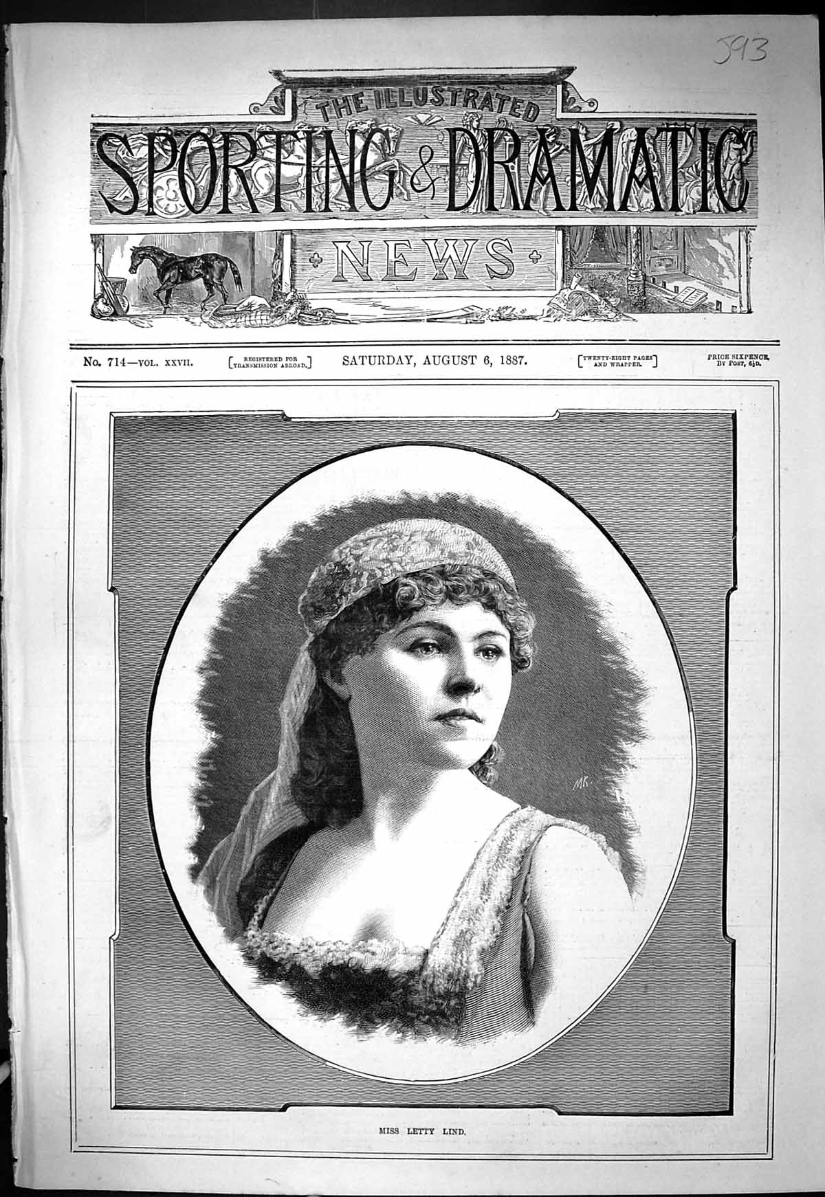 Original Old Antique Print 1887 Portrait Miss Letty Lind Beautiful Woman 19th