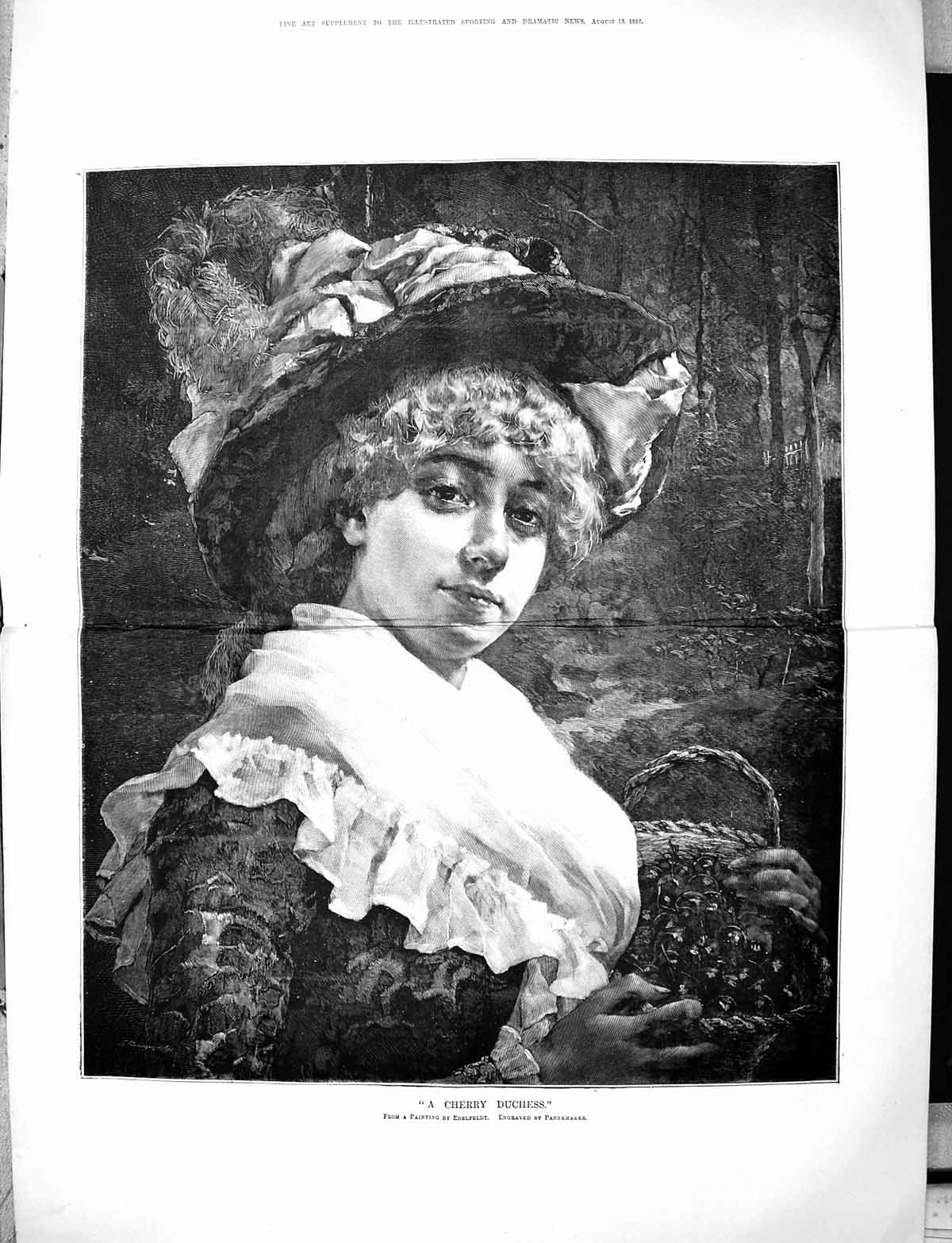 Old Print 1887 Portrait Cherry Duchess Fruit Basket Edelfeldt Pannemaker 19th