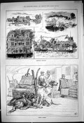 Antique Print 1887 Kingston Regatta Boats Victoria Hotel Train Railway Dogs